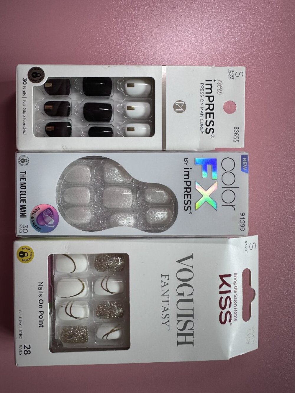 White & Gold Press-On Nails Bundle – 3 Sets – imPRESS & KISS – Short Square